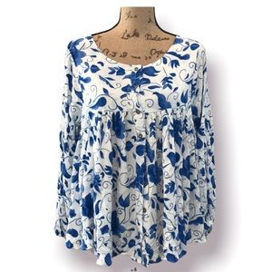 ALTAR’D STATE Floral Babydoll Top Button Boho Prairie Medium